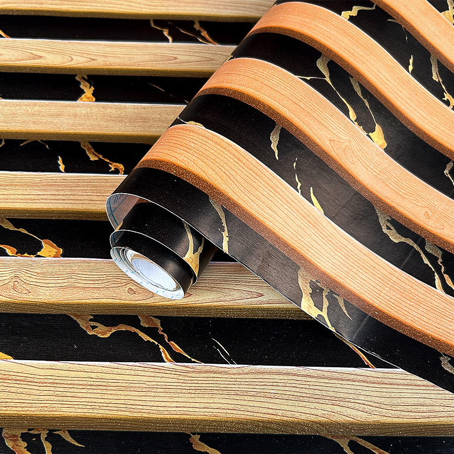 Papel pintado autoadhesivo de madera y mármol negro y amarillo_voghion.com