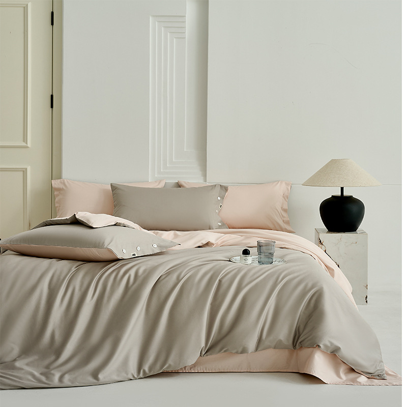 Pure Cotton Bedding Set Four Piece Solid Colour Bed Linen_voghion.com