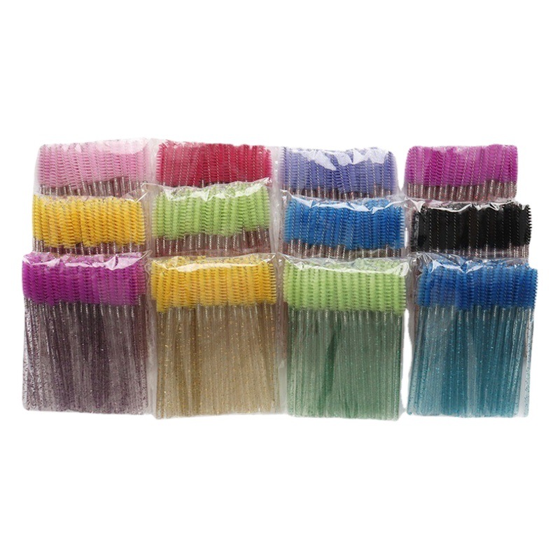 50 cepillos de maquillaje de pelo de nailon desechables, peine de cejas en espiral, cepillo de belleza, cepillo de pestañas de varilla de cristal sólido