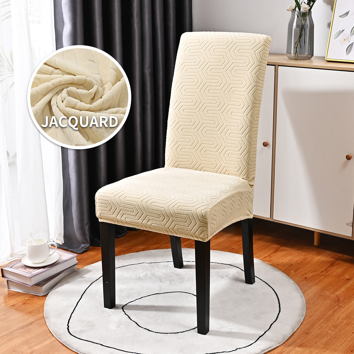 Amazon transfronterizo color sólido elástico jacquard U-silla cubierta polvo general de alta espalda cubierta de silla de comedor de hotel fabricantes al por mayor