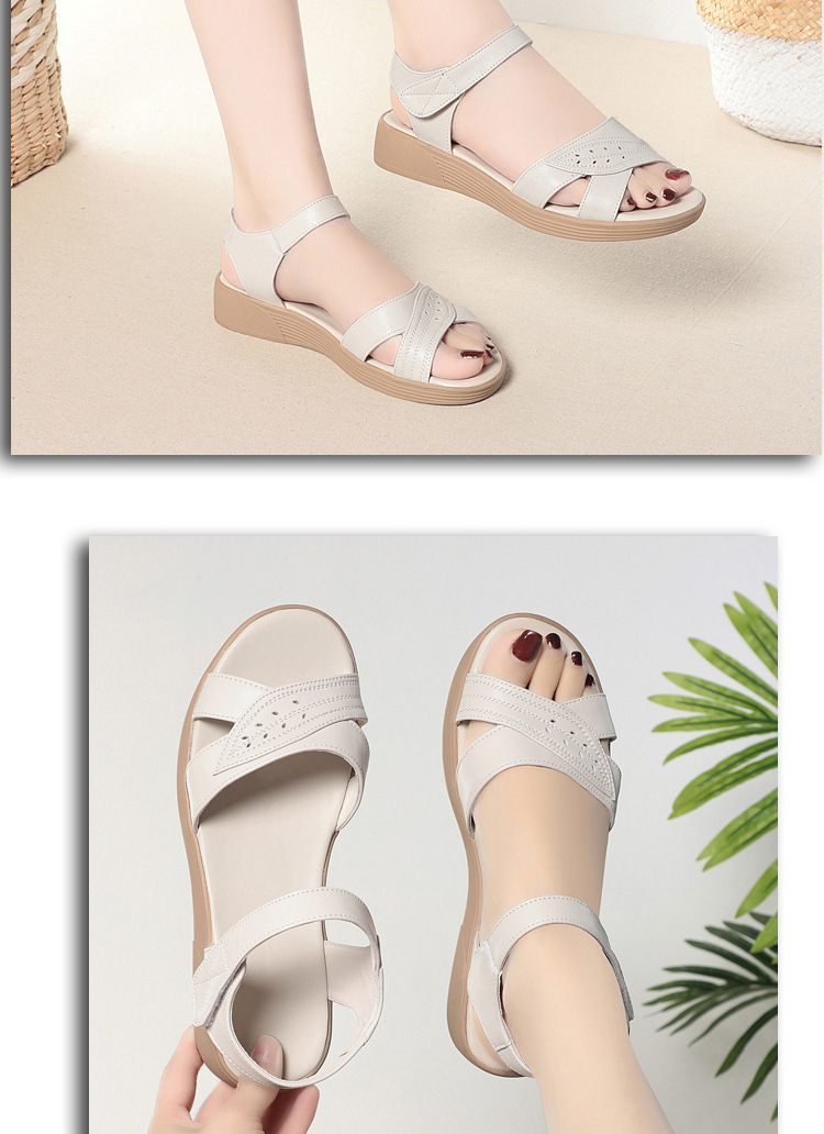 Dép sandal nữ đế bệt da mềm chống trượt — màu be chi tiết 14