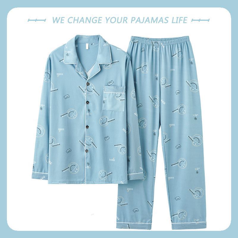 Pijamas de hombre primavera y otoño 100% algodón pantalones de manga larga delgada juventud más tamaño traje de verano homewear