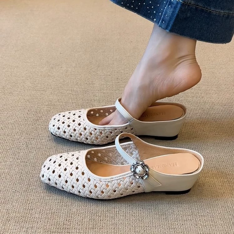 Ретро плетеная полость, увеличенные внутри, квадратная голова, полутушные тапочки Мэри Джейн