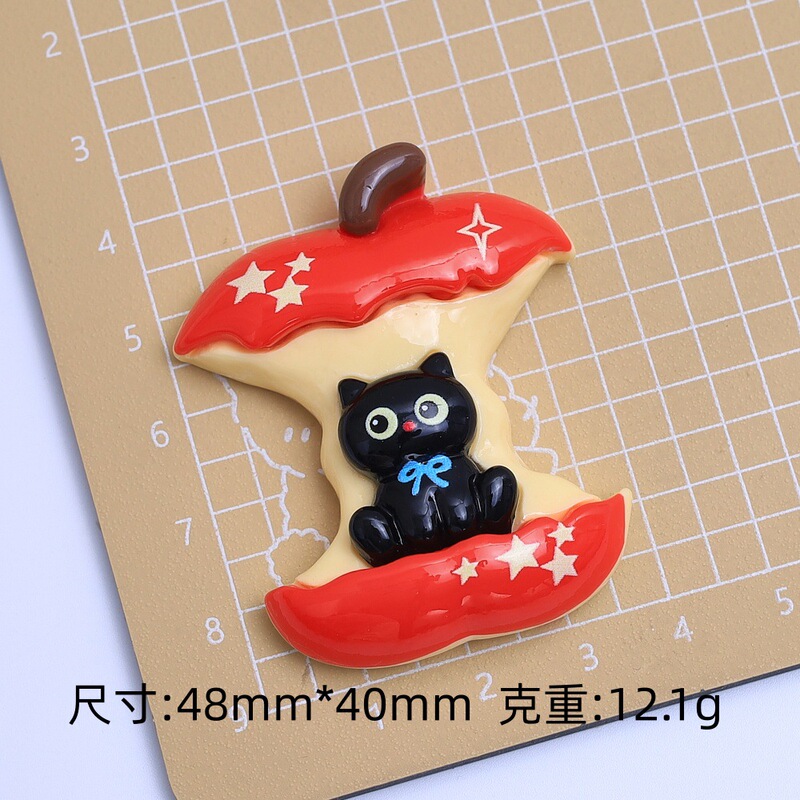 可爱苹果小黑猫卡通diy饰品配件奶油胶树脂小配件洞洞鞋扣材料包|undefined