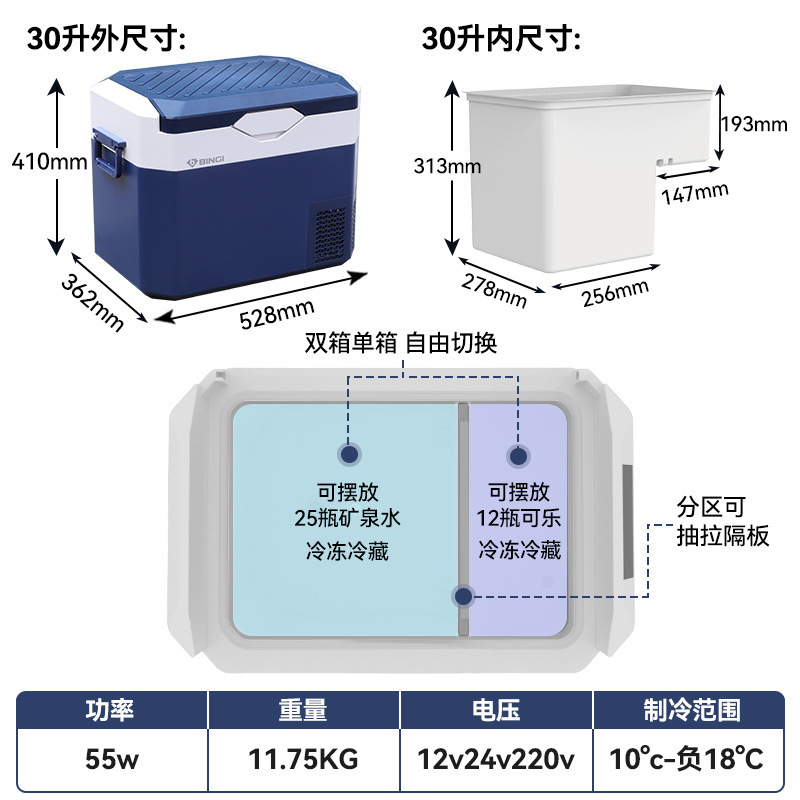 冰记2025新款车载冰箱车家两用12v24v220v压缩机制冷户外小型冰箱|undefined