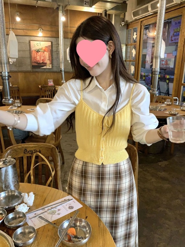 小众短款针织吊带马甲背心叠穿长袖衬衫春秋女装上衣两件套学院风|undefined