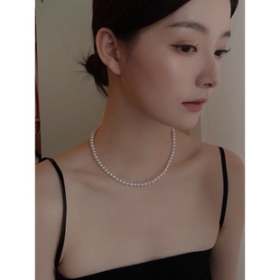 Natural freshwater pearl necklace women's 5.5-6mm round clavicle chain commuter temperament fashion Joker plain necklace
