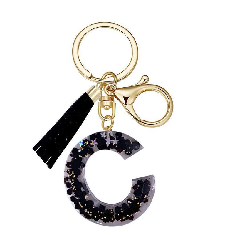 Resin 26 English Letters Keychain Initial Keychain Black Letter Tassel Pendant Handbag Keychain