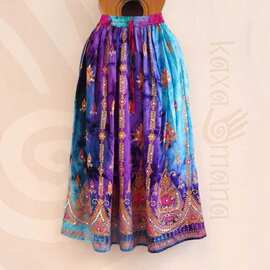 东南亚民族风印花长裙女夏棉绸大摆沙滩裙泰国旅游度假裙