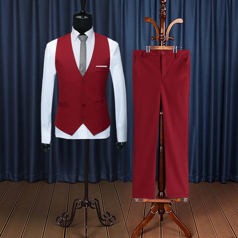 Mejor Hombre Ropa primavera y otoño boda hermanos grupo vestido traje chaleco + Pantalones vestido de boda de los hombres slim fit