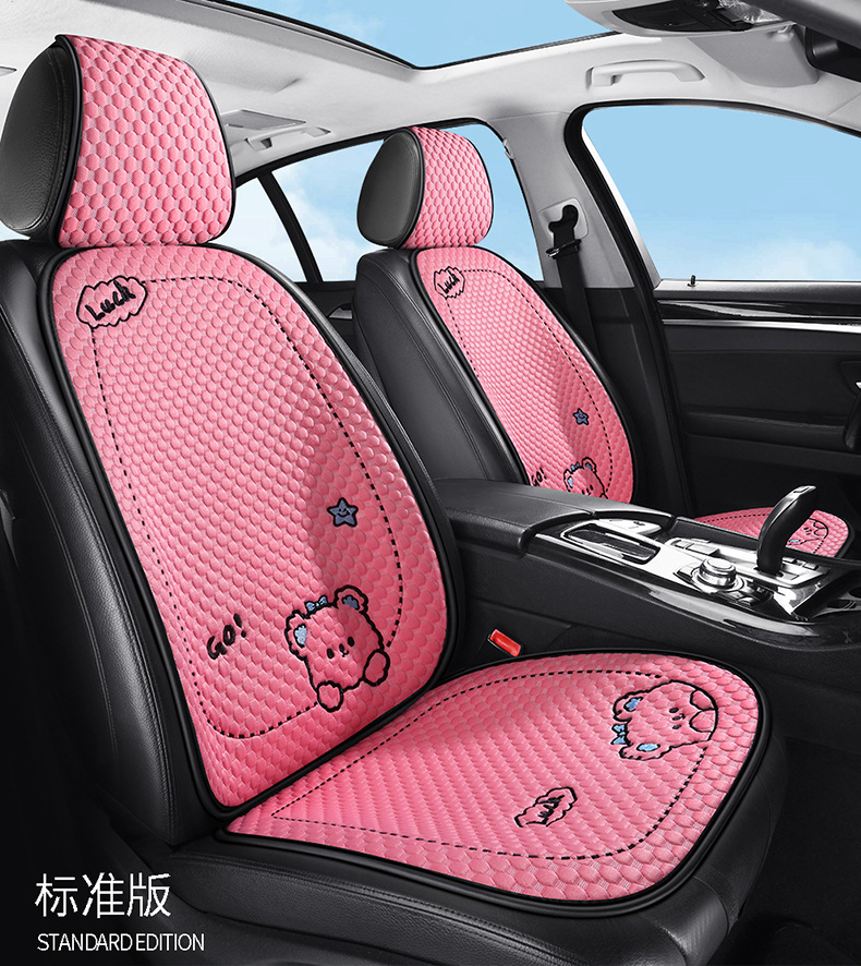 Cartoon Ice Silk Car Cushion Four Seasons Universal Breathable Half Pack Seat Cover Cute Female Car Interior Single Piece Cool Car Cushion
