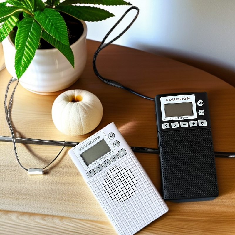 Nuevos productos transfronterizos DSP portátil mini radio FM conferencia de bolsillo fuente de comercio exterior receptor de frecuencia