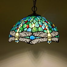 欧琈蒂凡尼彩色玻璃美式田园蜻蜓吊灯复古卧室餐厅酒吧绿色个性灯