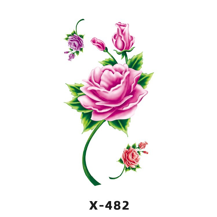 Arco de flor pequeña pegatinas de tatuaje fresco 3D dibujos animados transfronterizo Henna rosa impermeable texto en inglés pegatinas de tatuaje