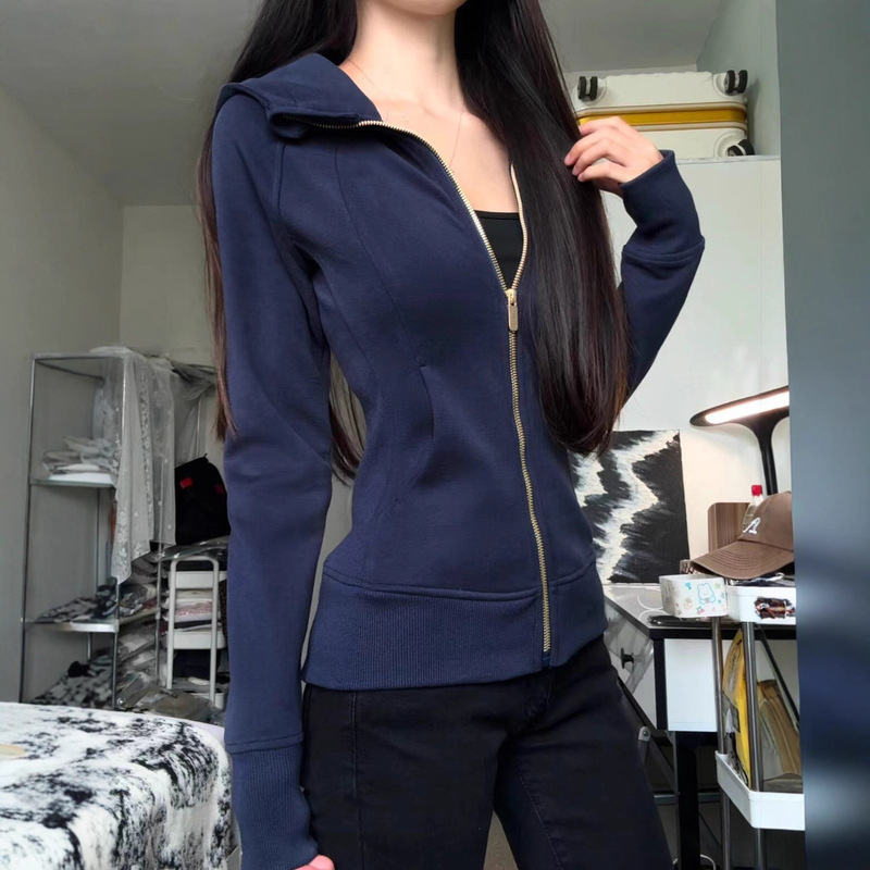 Slim-Fit Sweatshirt for Women, Spring and Autumn 2026 New Early Spring Casual Top, Korean Style Hooded Jacket, Slimming Zipper Cardigan