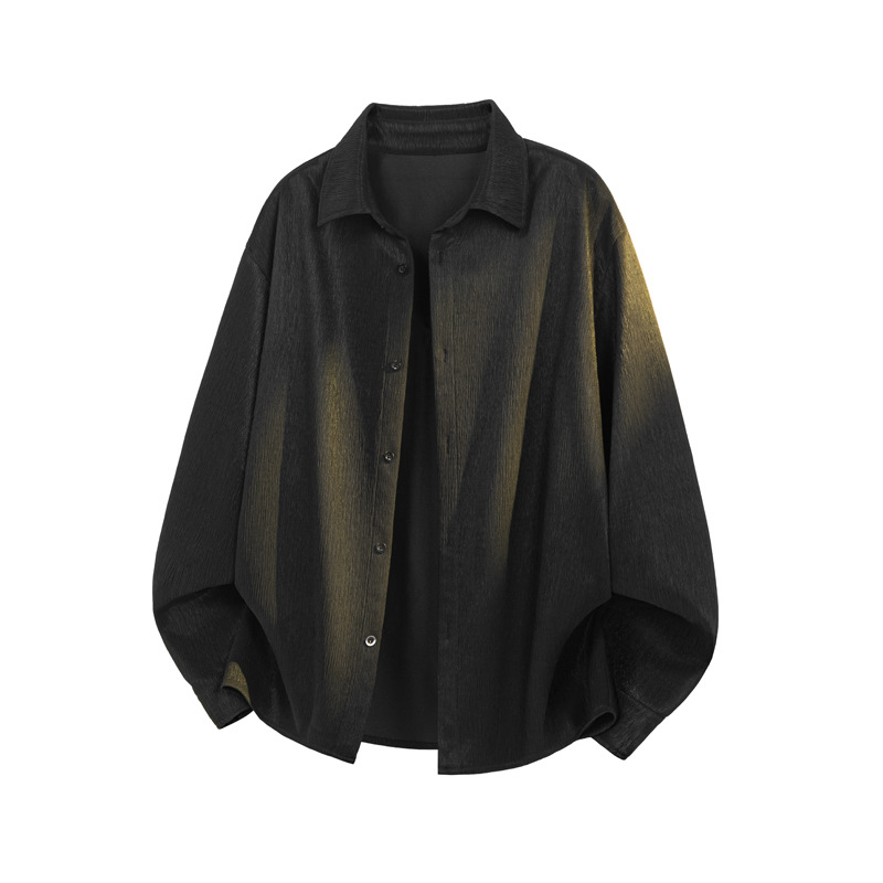 Textured White Long-sleeve Shirt For Men, 2026 Spring Collection, High-end Feel, Loose-fitting, Collared, Plus-size Top_voghion.com
