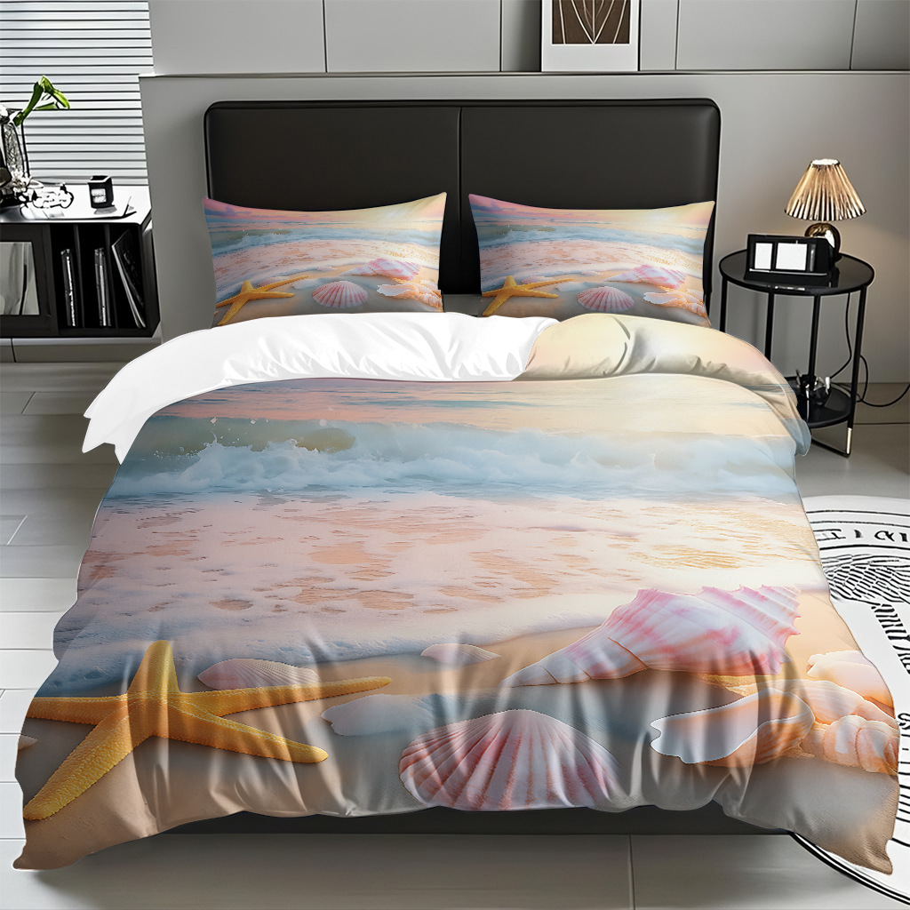 TEMU / JIT Amazonas textiles caseros transfronterizos hermosa vista al mar HD conjunto de edredón de impresión digital para diseñar