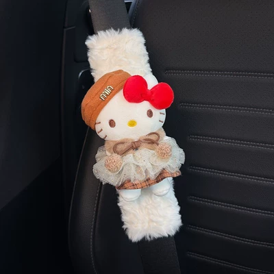 Seat belt shoulder pad, Car Interior Seat Belt Decoration - white-plush-shoulder-pads-toffee-kitty