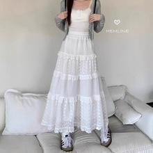 白色半身裙女春季a字裙蛋糕裙温柔风长裙设计感小众蕾丝钩花裙子
