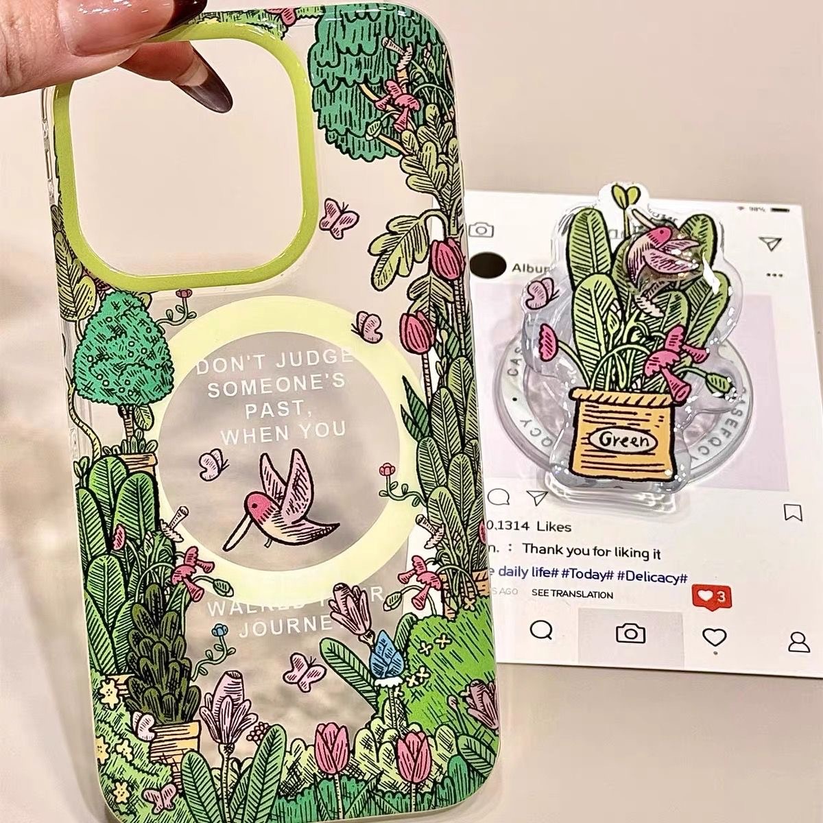 Retro Oil Painting Jungle Bird with Magnetic Suction for Apple 16promax Mobile Phone Case 15/14 Soft 13/12 Female 11