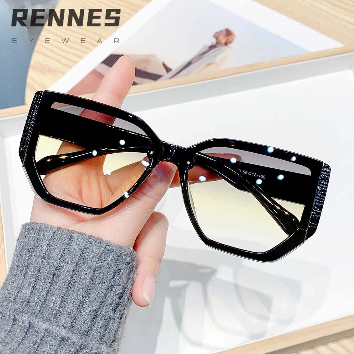 Nuevas gafas de sol poligonales coreanas transfronterizas, gafas de sol de alta gama europeas y americanas