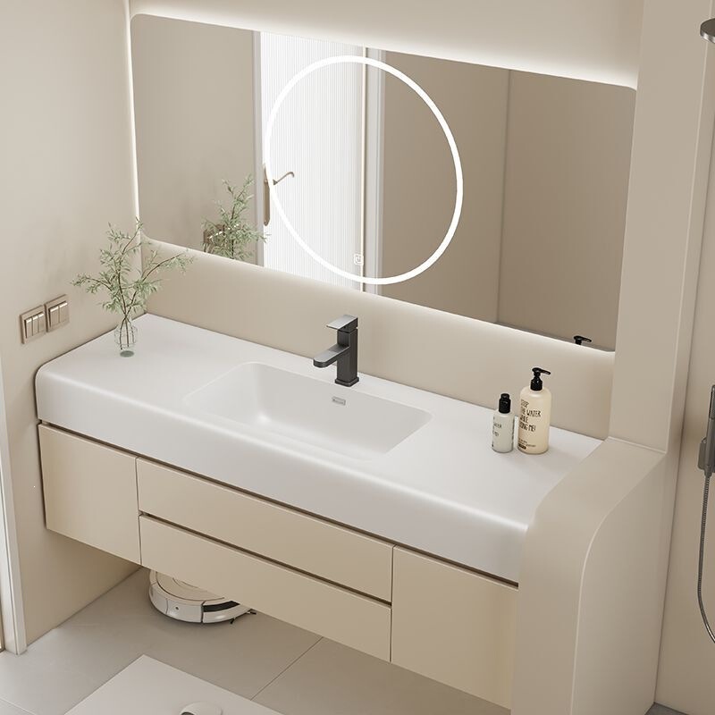 Modern Minimalist Washbasin Integrated with Corian Surface, Integrated Basin Bathroom Cabinet, Simple Bathroom Cabinet Modern Minimalist Washbasin Integrated with Corian Surface, Integrated Basin Bathroom Cabinet, Simple Bathroom Cabinet
