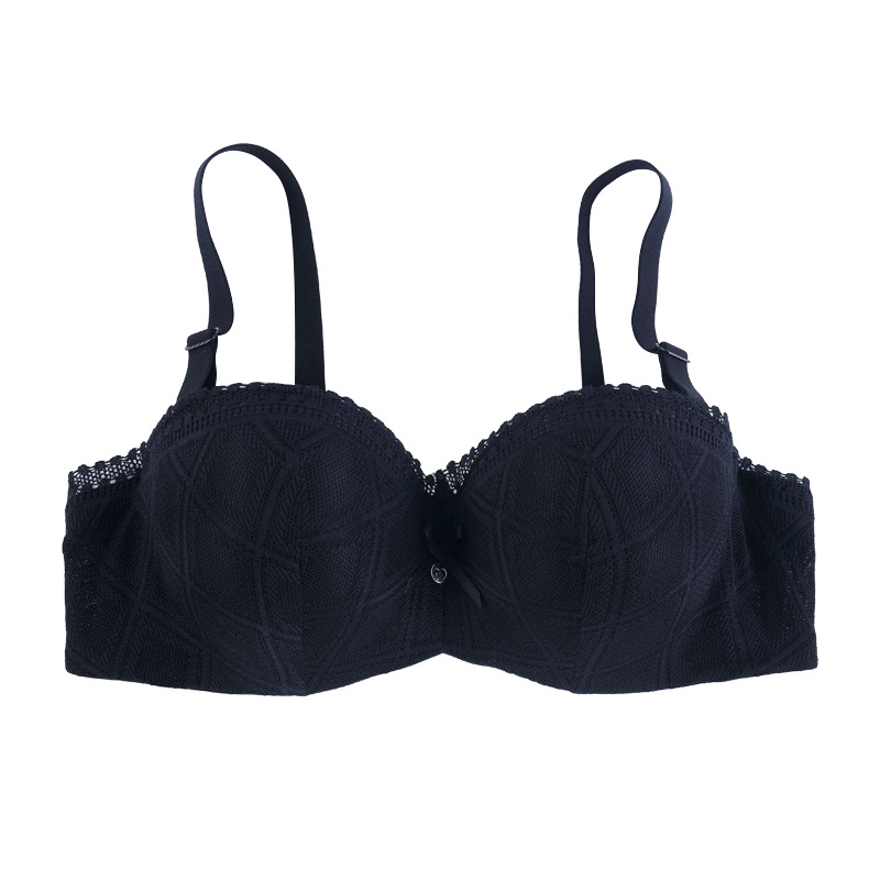 1/2 media taza de ropa interior con borde de encaje para mujer, correa para el hombro, copa de espesor medio desmontable con anillo de acero, sujetador de mujer recogido en stock
