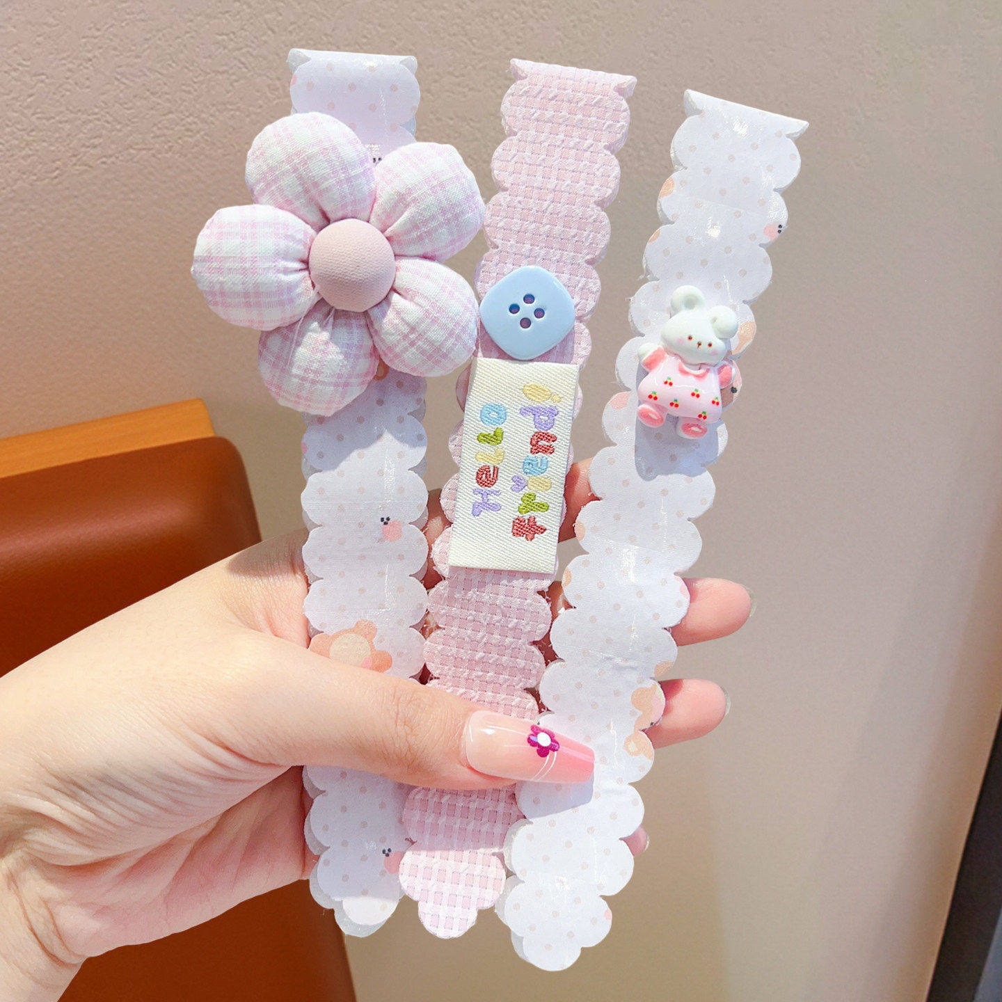 1# ピンクフラワーマジックパッチ 3 点セット - マジックパッチ生地 - 約 16cm