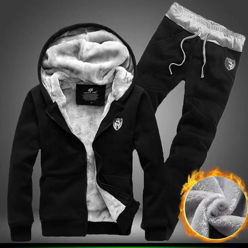 Abbigliamento da uomo Giacca pantaloni felpa nuovo casual ampio uomo inverno caldo più velluto uomo due pezzi vestito_voghion.com