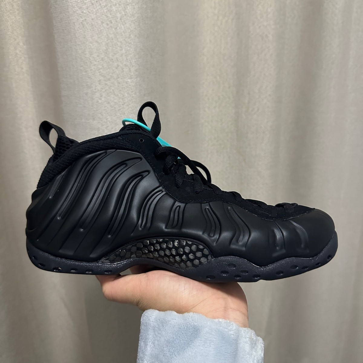 Putian FOAMPOSITE ONE 블랙 스프레이 버블 스니커즈 하드 어웨이 농구 신발 남자 하이 탑 운동화