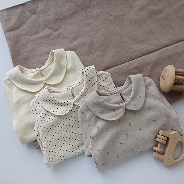 Girls' base layer top, spring and autumn style, new style, infant and toddler lace Peter Pan collar, outdoor top, soft cotton base layer top, pure cotton