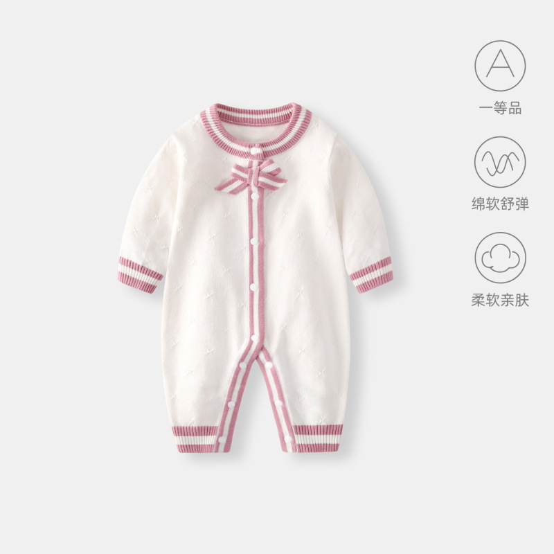 婴儿衣服连体衣秋装小月龄女宝宝满月百天针织毛线哈衣外出服爬服|undefined