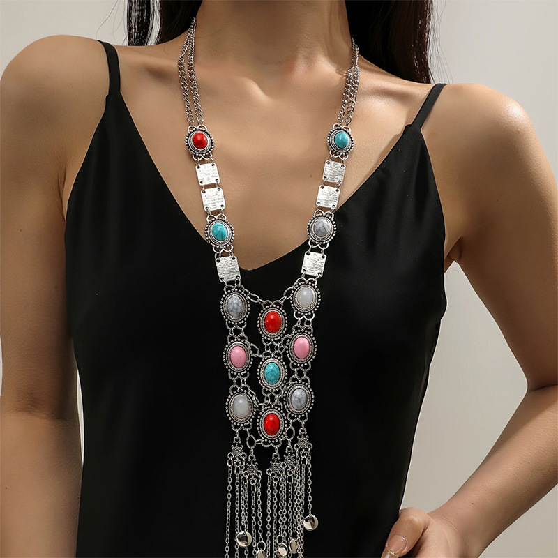 Lange Böhmische Statement Kette Ethno Stil Für Damen Vintage_voghion.com