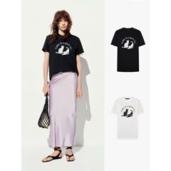 25SS YBオープン/ニッチデザイナーMoの猫かわいいプリントレター半袖ルーズTシャツ女性用
