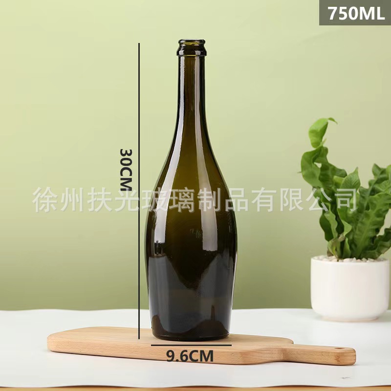 Botella de vidrio al por mayor botella de vino vacía botella de vino tinto botella de vino espumoso botella de champán té con leche con tapa marrón transparente en stock