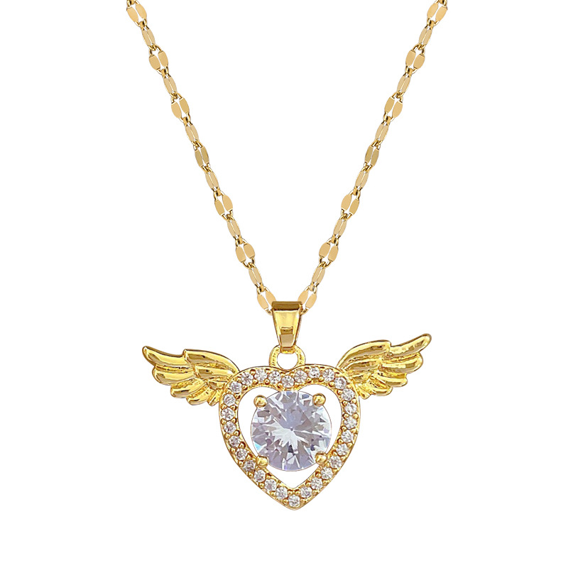 Collar de corazón con alas en acero titanio y diamantes_voghion.com