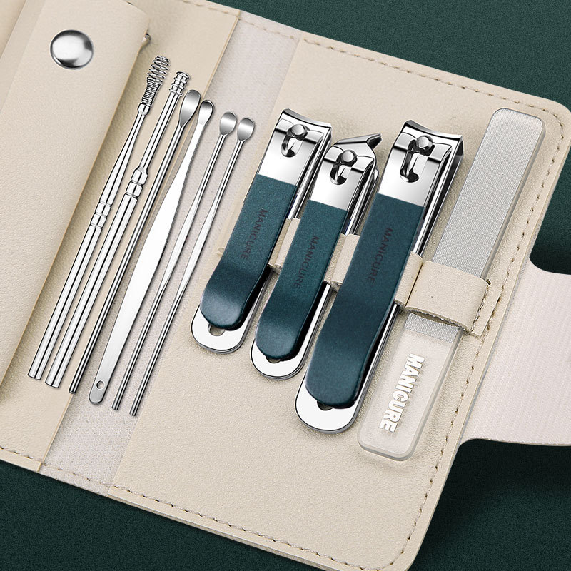 다크 그린 가죽 네일 클리퍼 10 피스 세트