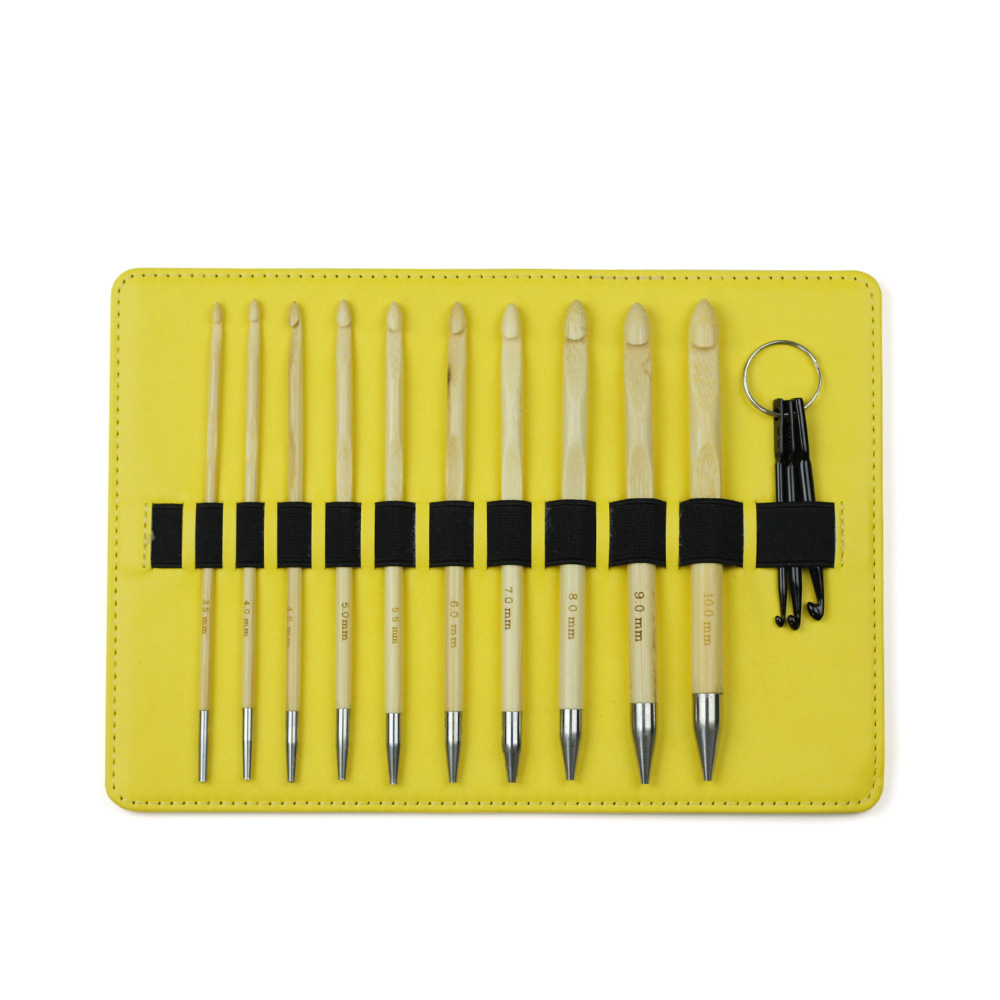 Agujas de tejido transfronterizas bambú Túnez ganchillo desmontable ganchillo 10 conjuntos de ganchillo