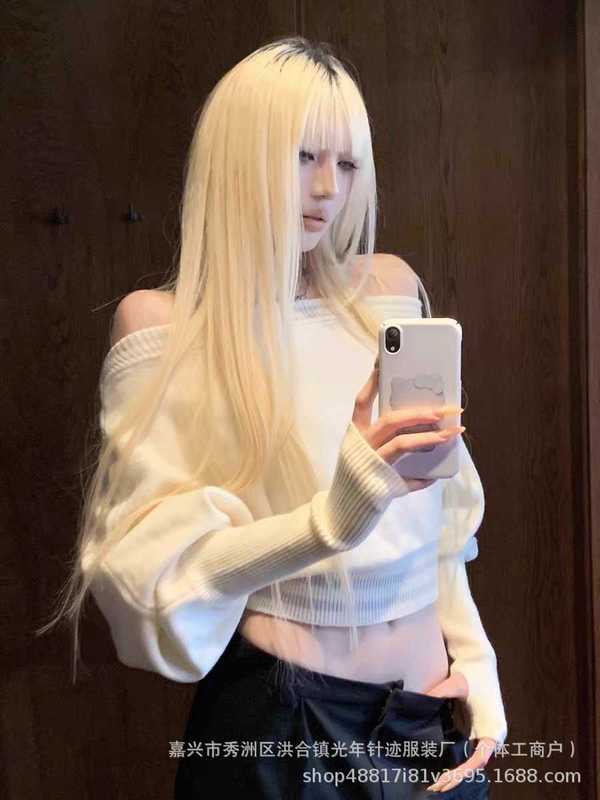 秋季新款一字肩毛衣女休闲慵懒风宽松针织衫辣妹长袖蝙蝠袖套头衫|undefined