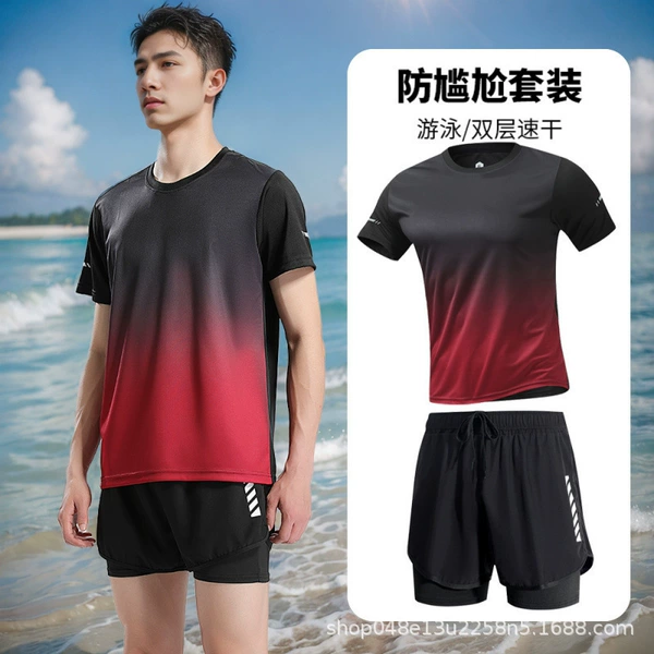 T15 red short sleeves + DK70 black swimming trunks