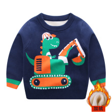 男童加绒加厚毛衣冬季保暖上衣圆领卡通儿童毛衣棉线针织衫宝宝衣