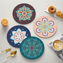 跨境爆款餐桌吸水杯垫圆形家居通用餐桌垫防烫隔热硅藻泥印花桌垫