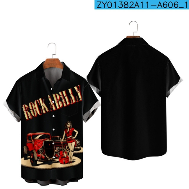 Camisa estampada digital 3D para hombres nuevos transfronterizos Camisa hawaiana de solapa de manga corta simple casual