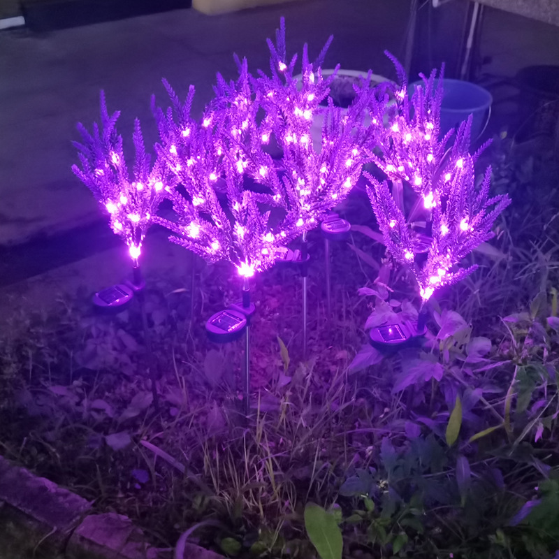 跨境太阳能地插花灯庭院装饰灯LED户外防水发光仿真薰衣草坪灯|undefined