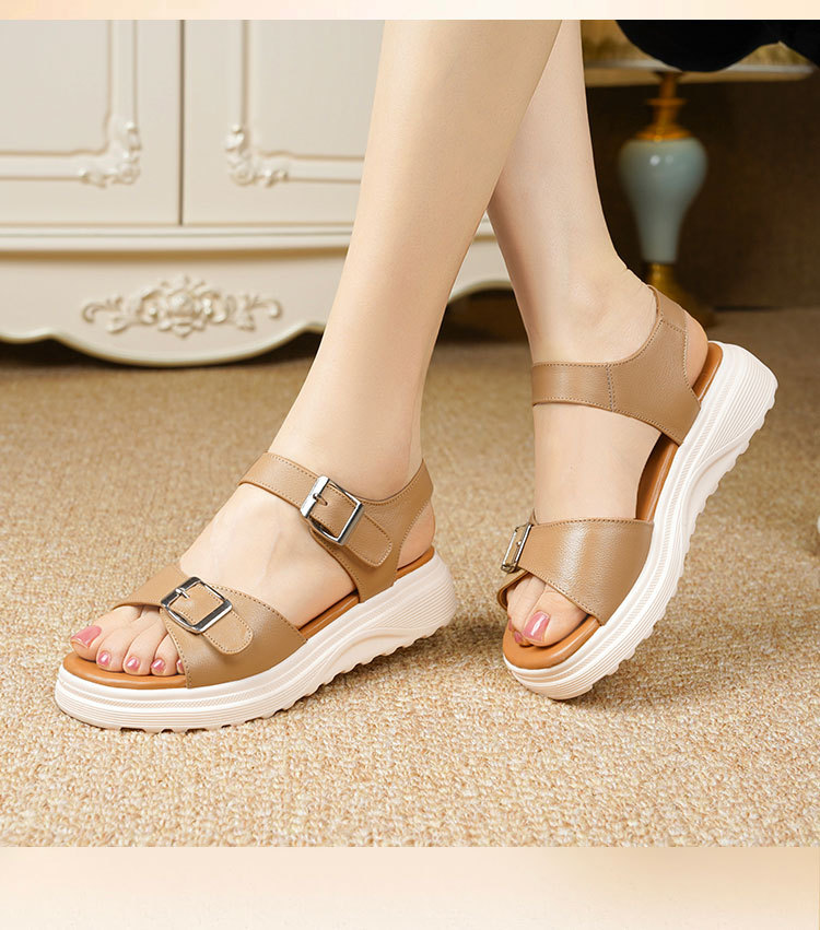 Sandal nữ đế xuồng da bò thật quai chữ V mềm êm — Trắng kem【Da bò lớp đầu】 chi tiết 12