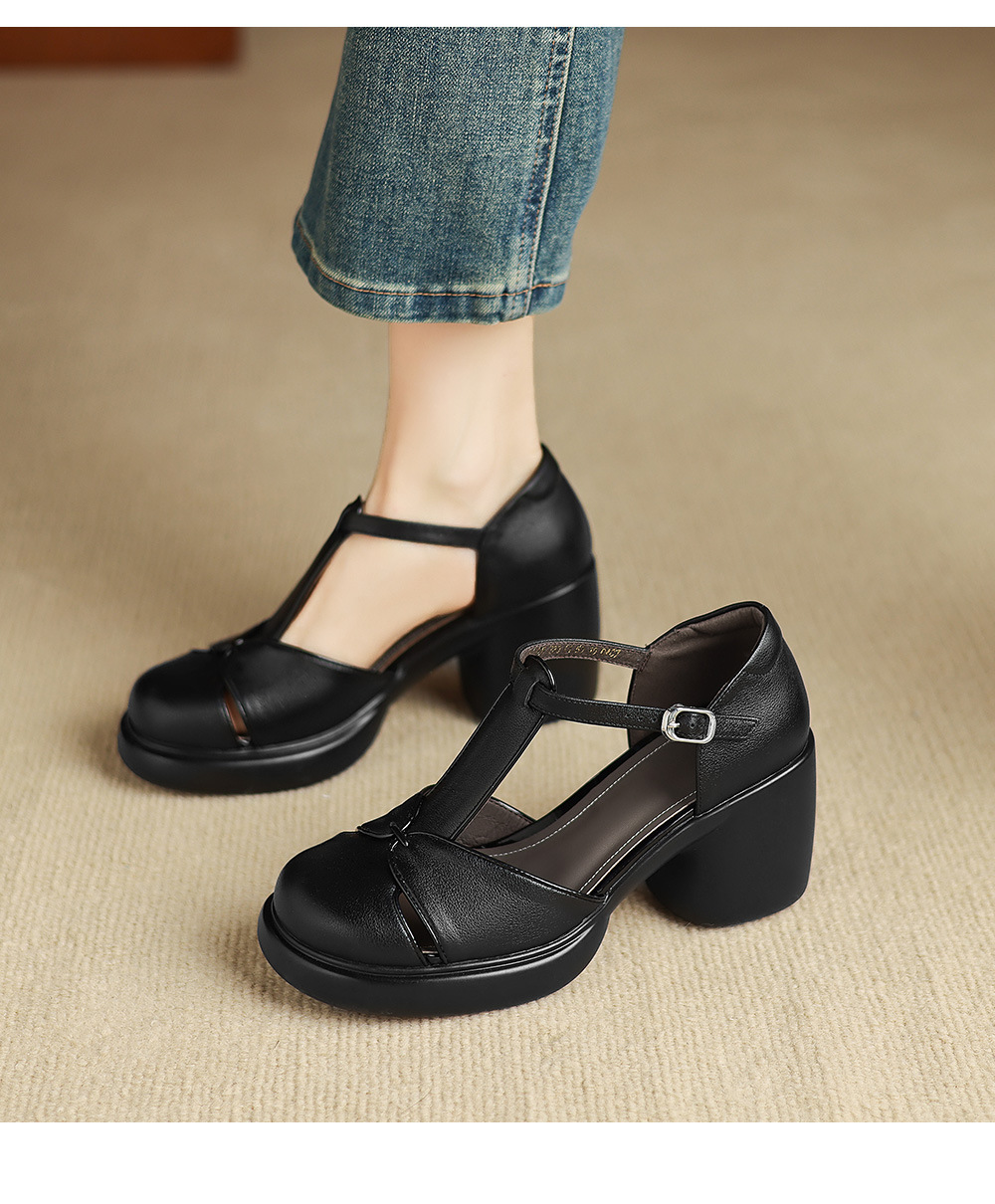 Sandal cao gót nữ mũi nhọn quai chữ T đế dày gót 7 cm — đen chi tiết 10