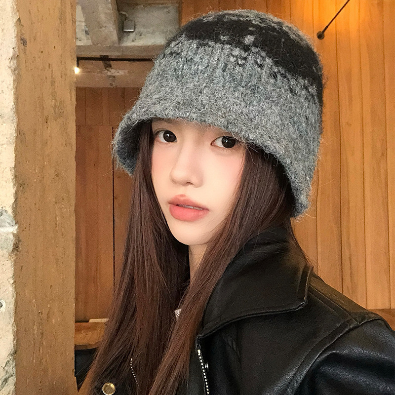 复古小众提花针织毛线帽女秋冬季显脸小水桶帽百搭保暖羊毛渔夫帽|undefined