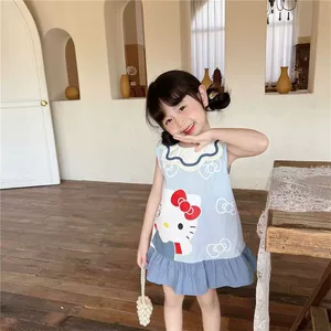 Hello kitty, детское летнее мультяшное платье без рукавов для девочек без рукавов