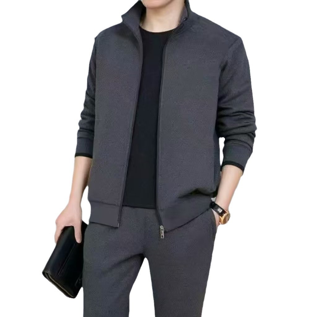 Middle-aged and old men's autumn and winter two-piece trendy cardigan casual sports suit full set of teenagers top pants 5