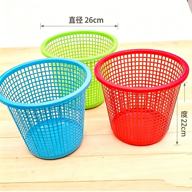 Simple Household Hollow-Out Plastic Trash Can Storage Bin Kitchen Bathroom Student Waste Paper Basket Desktop Storage Basket